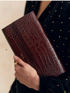 NWT Sezane Leonie Pouch Chocolate Crocodile Print